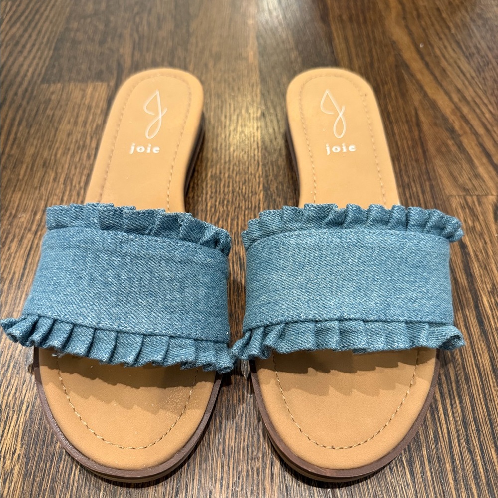 Joie Chambray Ruffle Slide Sandals – Size 8.5